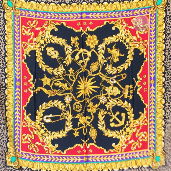 Vintage Scarf Shawl Graphic Bijoux Jewelry Baroque Leopard Print 44in - Picture 3 of 6